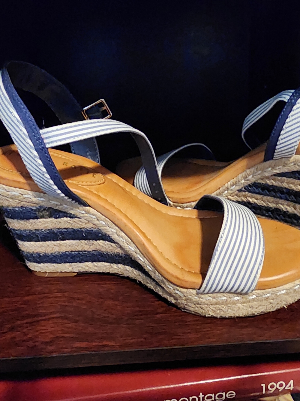 Kelly & Katie Navy and White Striped Espadrille Wedge Sandals